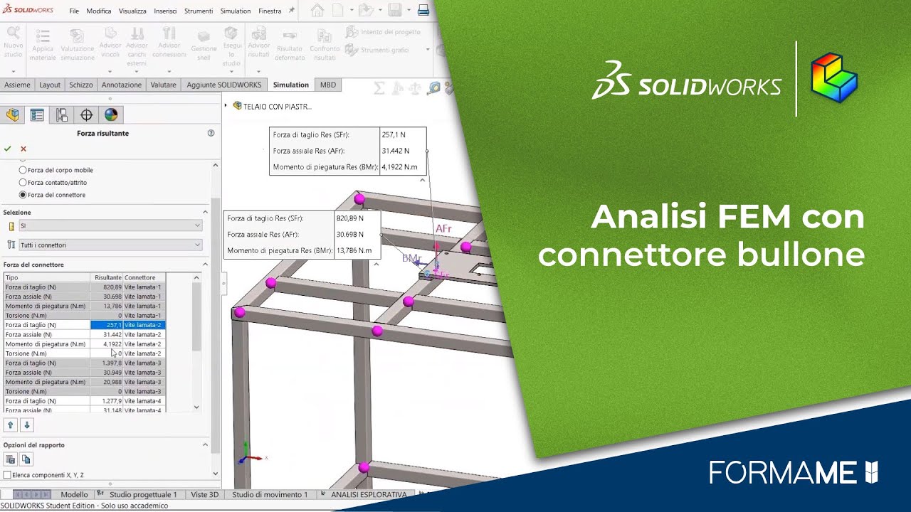 Analisi FEM con connettore bullone in SolidWorks Simulation
