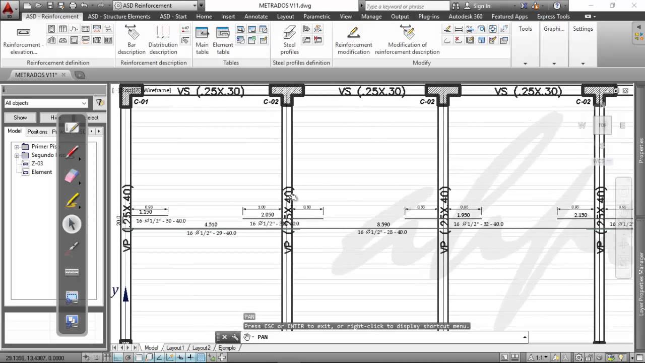Demostración Metrado del Refuerzo   AutoCAD Structural Detailing