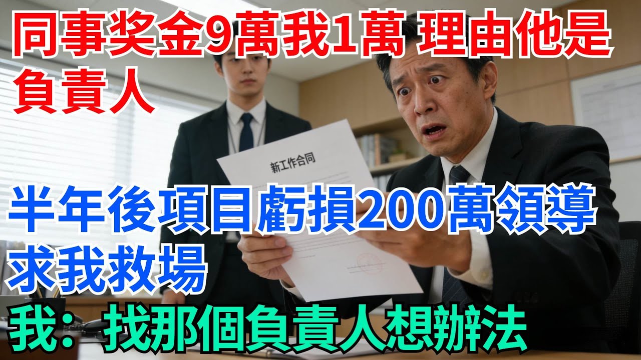 項目獎金10萬，同事拿9萬我拿1萬，理由他是負責人，半年後項目虧損200萬領導求我救場，我：找那個負責人想辦法【奇趣天下】#職場逆襲#職場智慧#爽文職場#工作日常#完結爽文