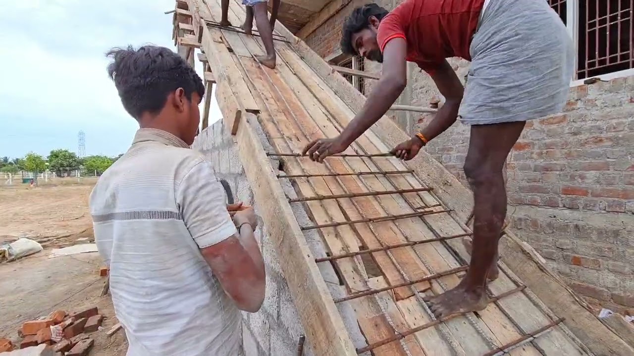 Staircase Construction Techniques_2BHK Outside Staircase Formwork and Concrete with Cement mixer