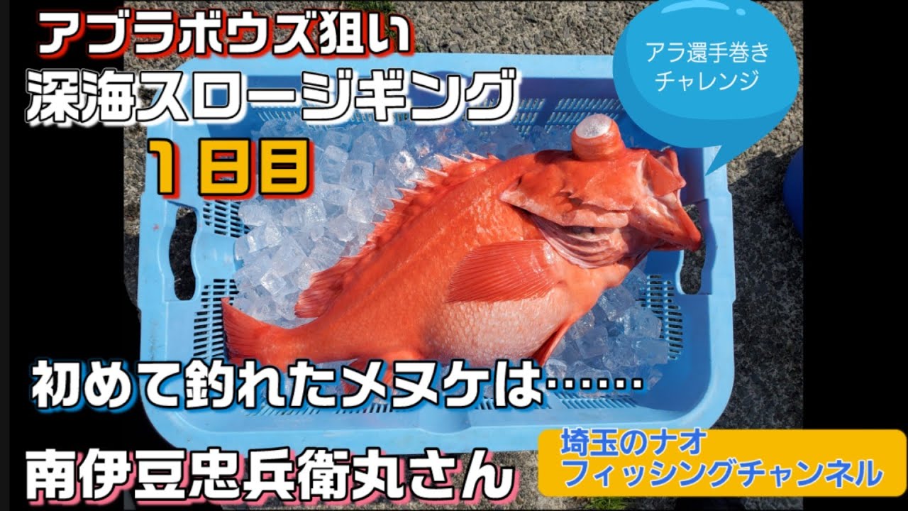 水深600m  アラ還手巻きチャレンジ　南伊豆忠兵衛丸さん  アブラボウズ狙い深海スロージギング　１日目