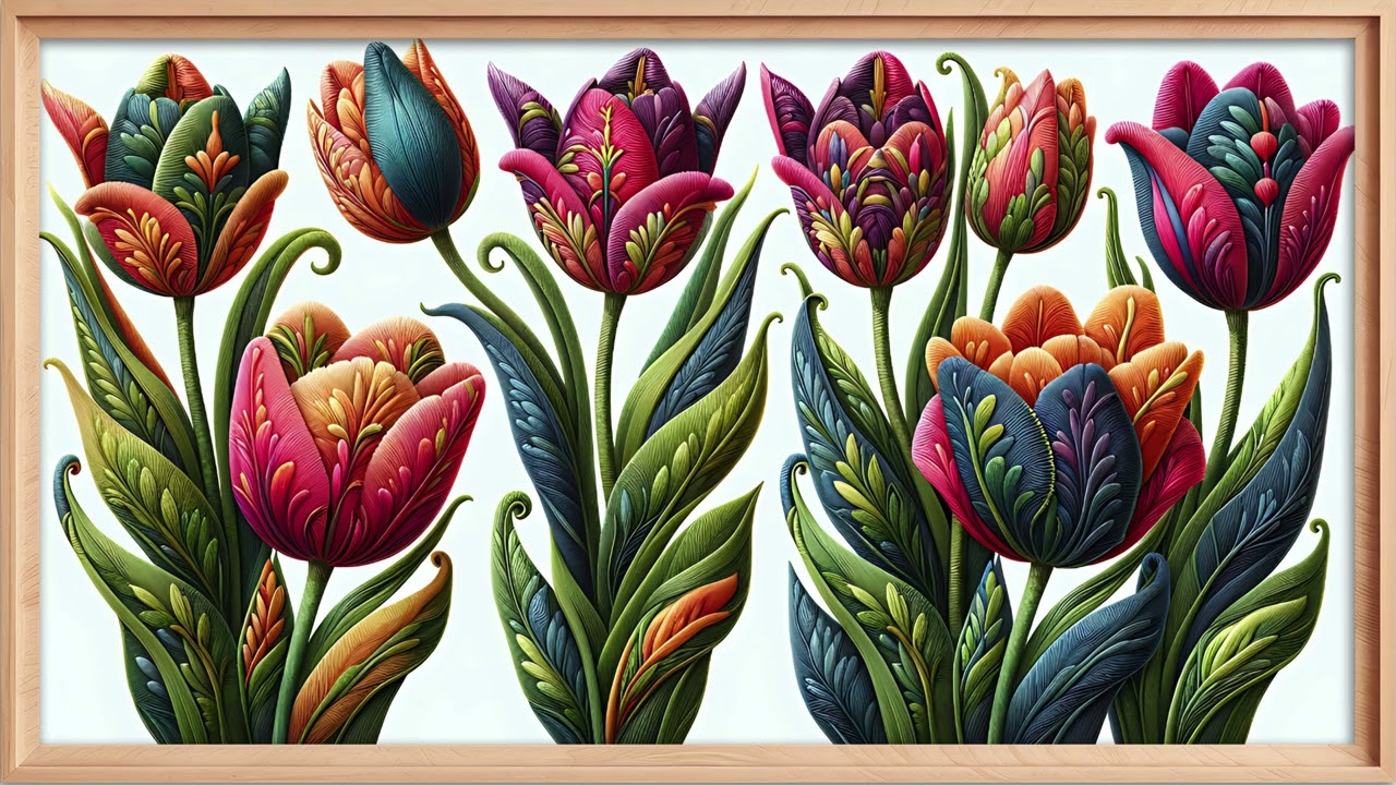 Embroidered Tulips Frame TV Art #frametv #tvart #frametvart #tulip #embroidery #flowertv #tulipart