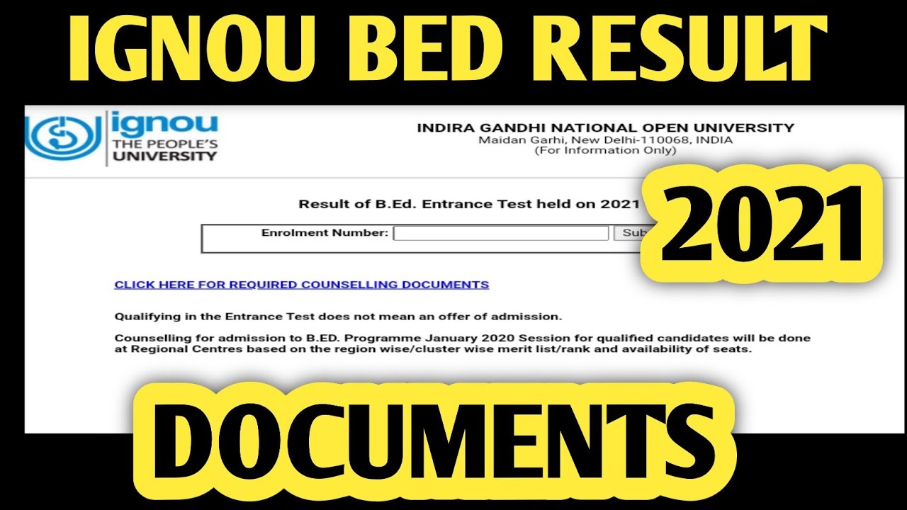 IGNOU BED ENTRANCE 2021 RESULT OUT,ignou bed 2021 result date, ignou bed admission 2021,techysirji