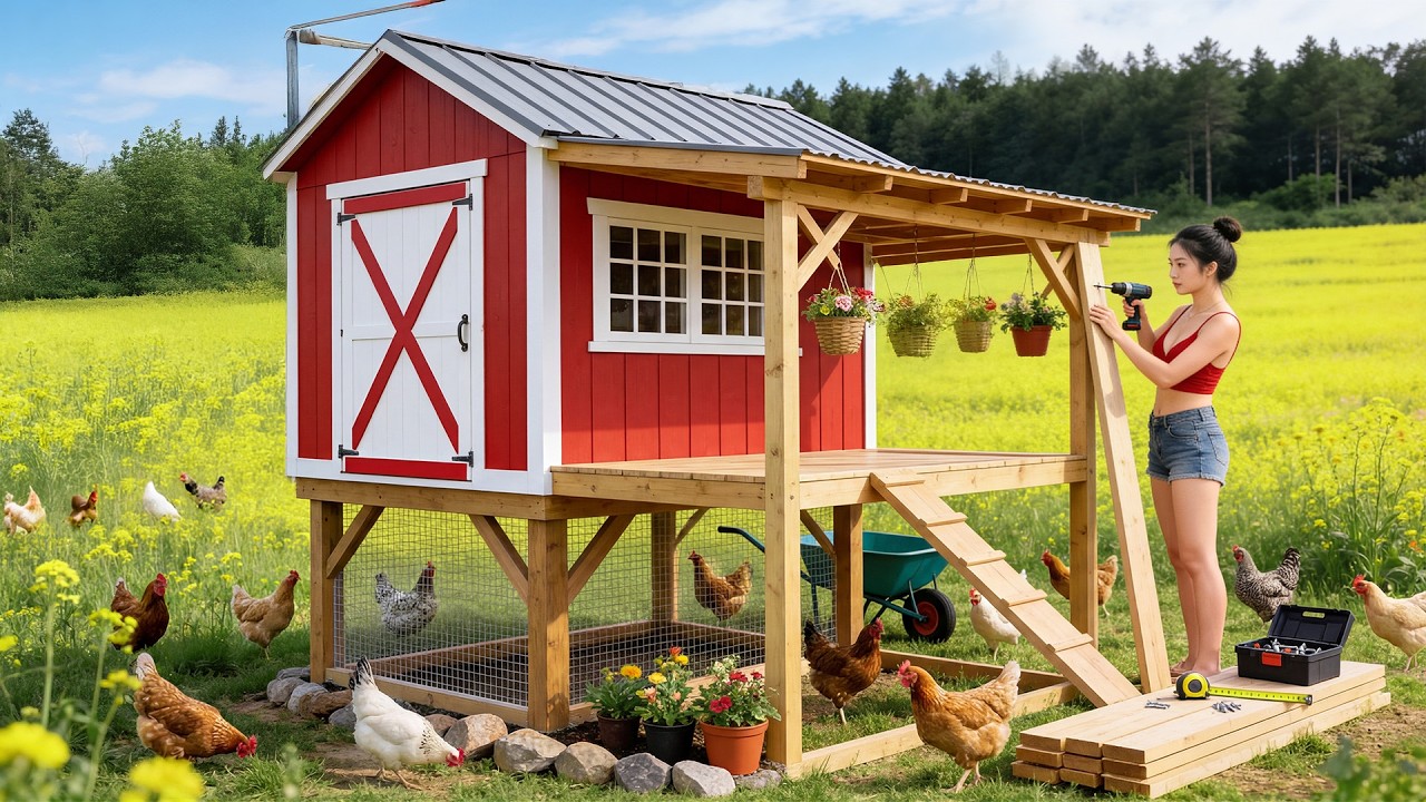 TIMELAPSE -- Building a Big Chicken Coop from Start to Finish | 150 Days Creating My Dream Farm