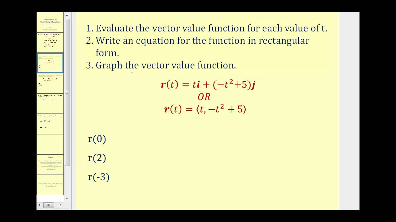 Introduction to Vector Valued Functions