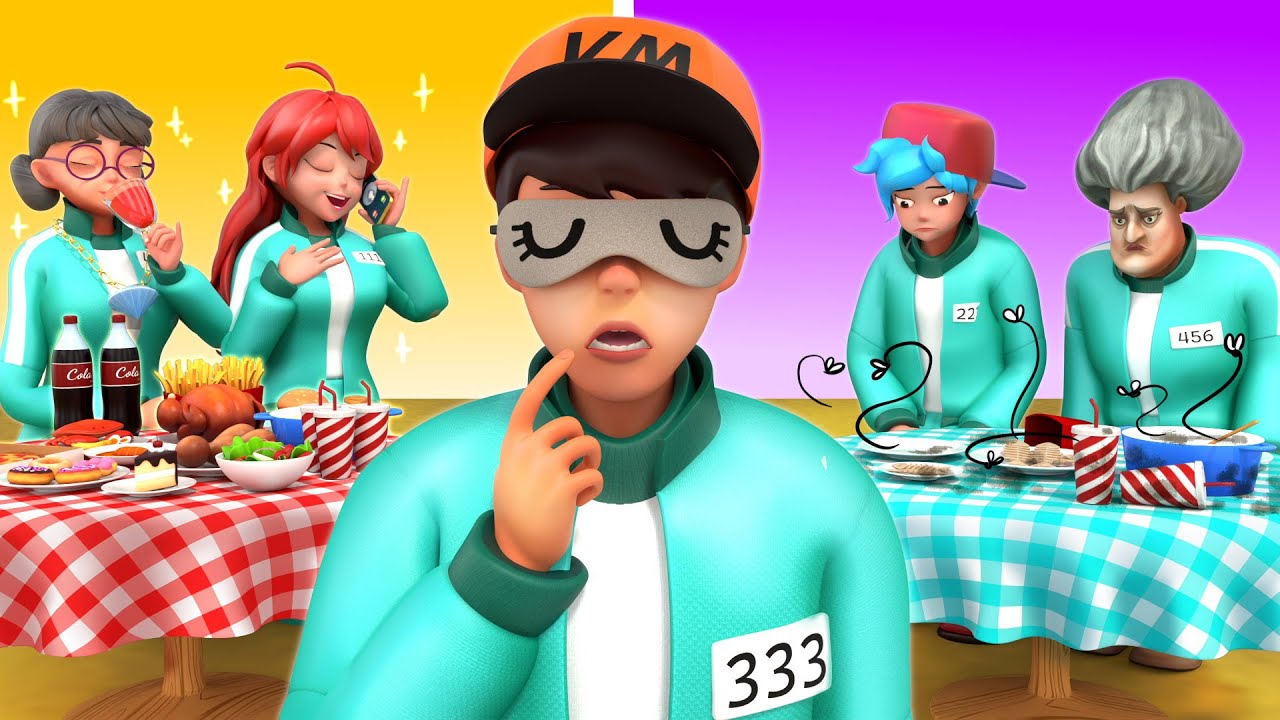 Scary Teacher 3D vs Squid Game | Blindfold Choose Rich or Poor Dinner Tables Challenge | Vmani Funny