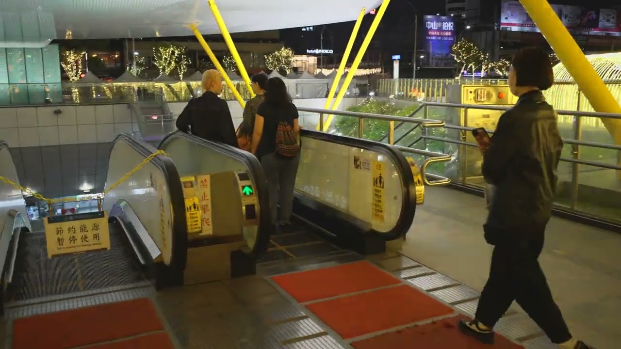 Taiwan, Kaohsiung, Central Park MRT Station, X escalator, X elevator @ night