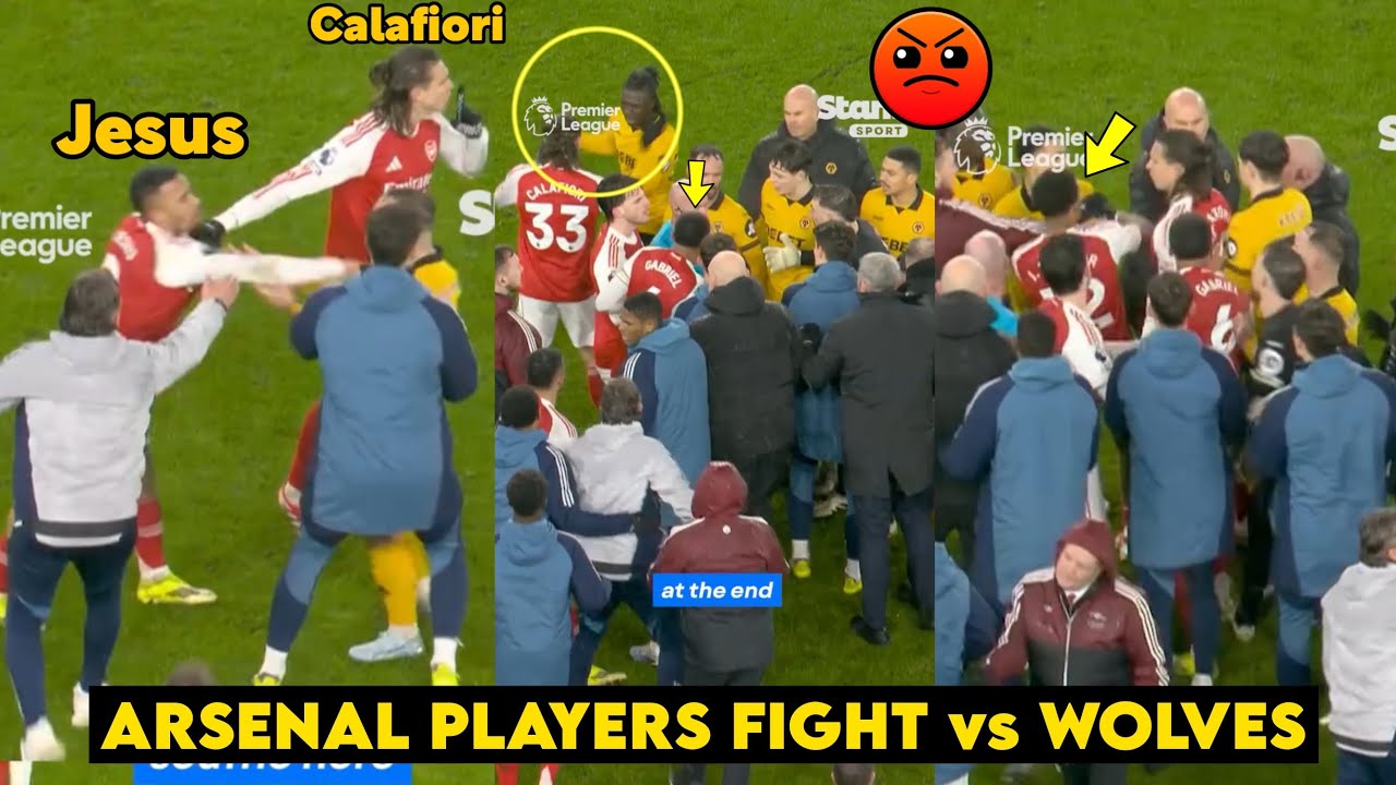 🤯 شجارٌ مجنون بين غابرييل جيسوس وكالافيوري ضد وولفز بعد التعادل