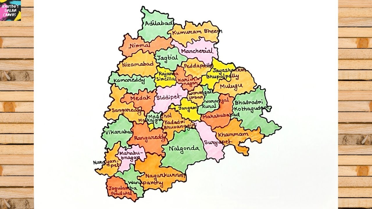 How to draw telangana map with districts | Telangana map drawing easily