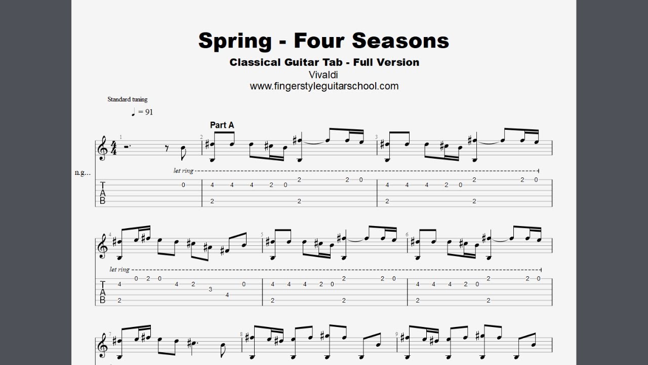 SPRING - Four Seasons FULL Classical Guitar Tab - Vivaldi