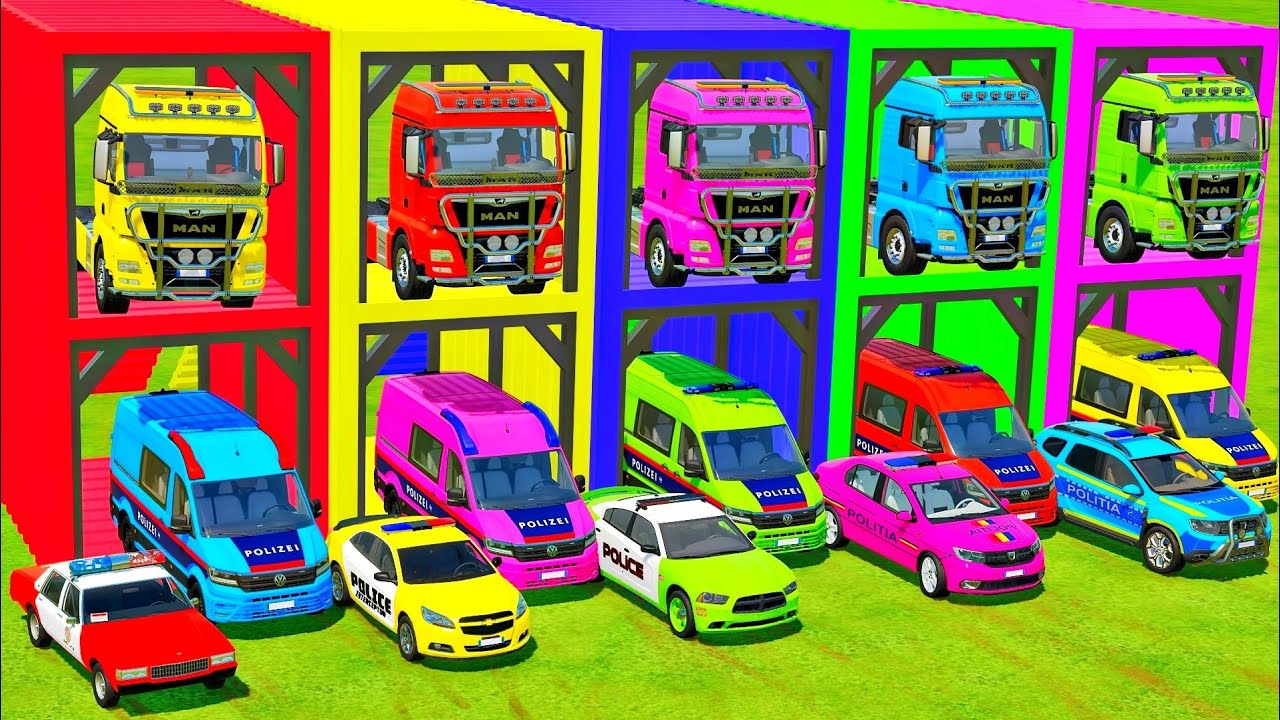 TRANSPORTING ALL POLICE CARS and AMBULANCE EMERGENCY VEHICLES WITH MERCEDES POLICE TRUCKS! FS22