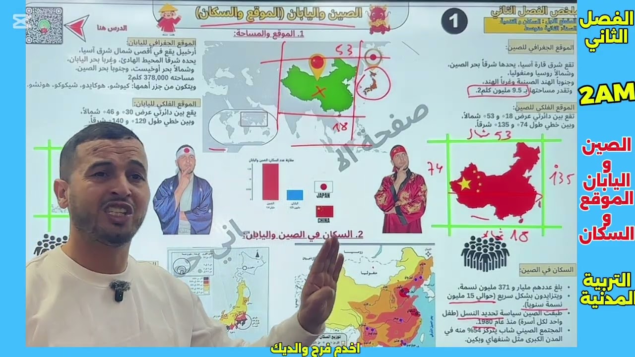 الدرس الأول ‏جغرافيا السنة الثانية متوسط الصين واليابان الموقع والسكان ￼