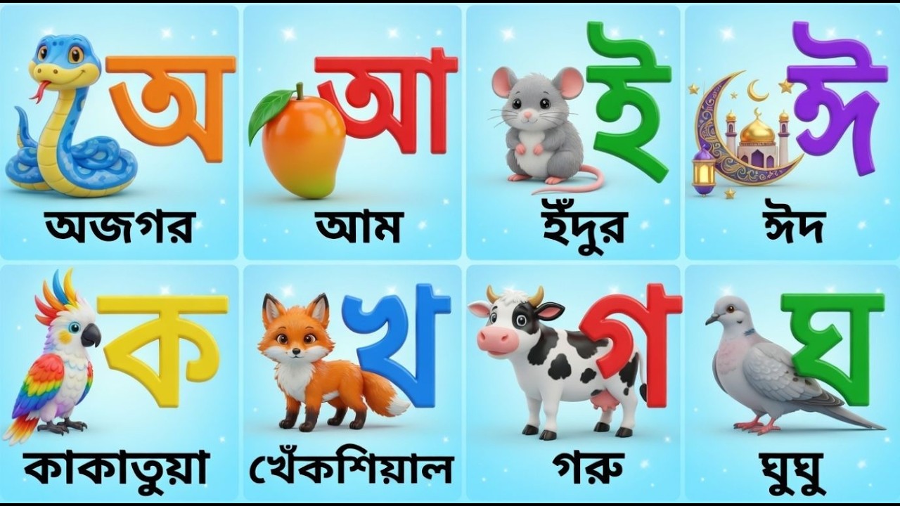 বাংলা বর্ণমালা শিখি | স্বরবর্ণ অ আ ই ঈ + ব্যঞ্জনবর্ণ ক খ গ | #sorborno & benjonborno | অ আ ই ঈ ক খ গ