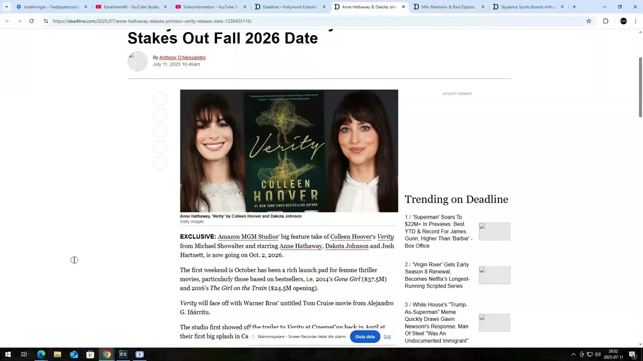 Amazon MGM News: Colleen Hoover Movie Verity With Anne Hathaway & Dakota Johnson Set Fall 2026 Date