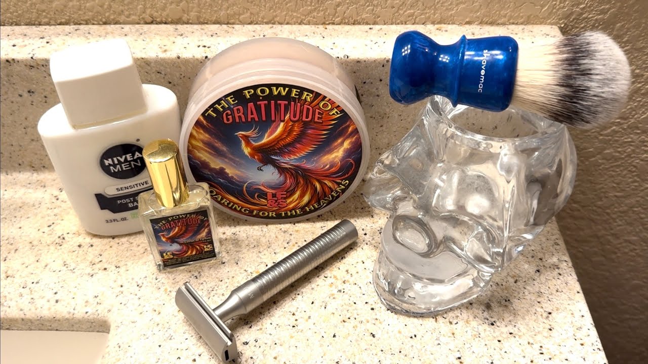 HC&C-“Power of Gratitude” Soap & EDP, MÜHLE ROCCA R94, Shavemac Brush. Nivea Post shave Balm.