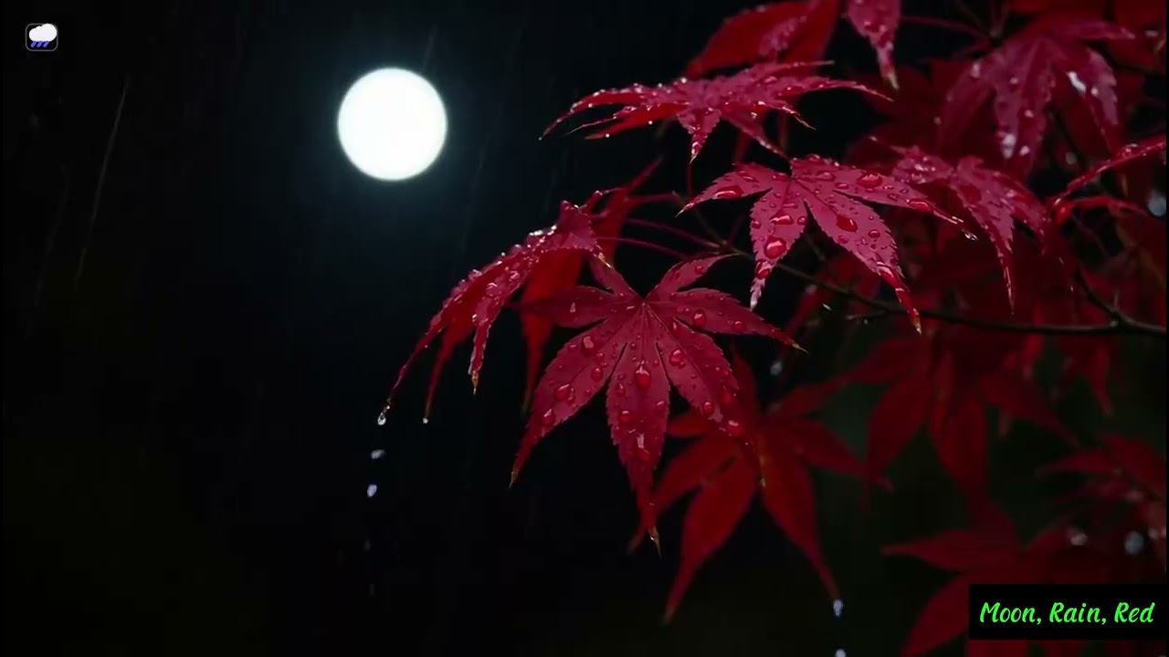 Heavy Rain on Red Maple Leaves &ndash; Calm Night Sounds 赤いモミジの葉に降る大雨 &ndash; 静かな夜の音