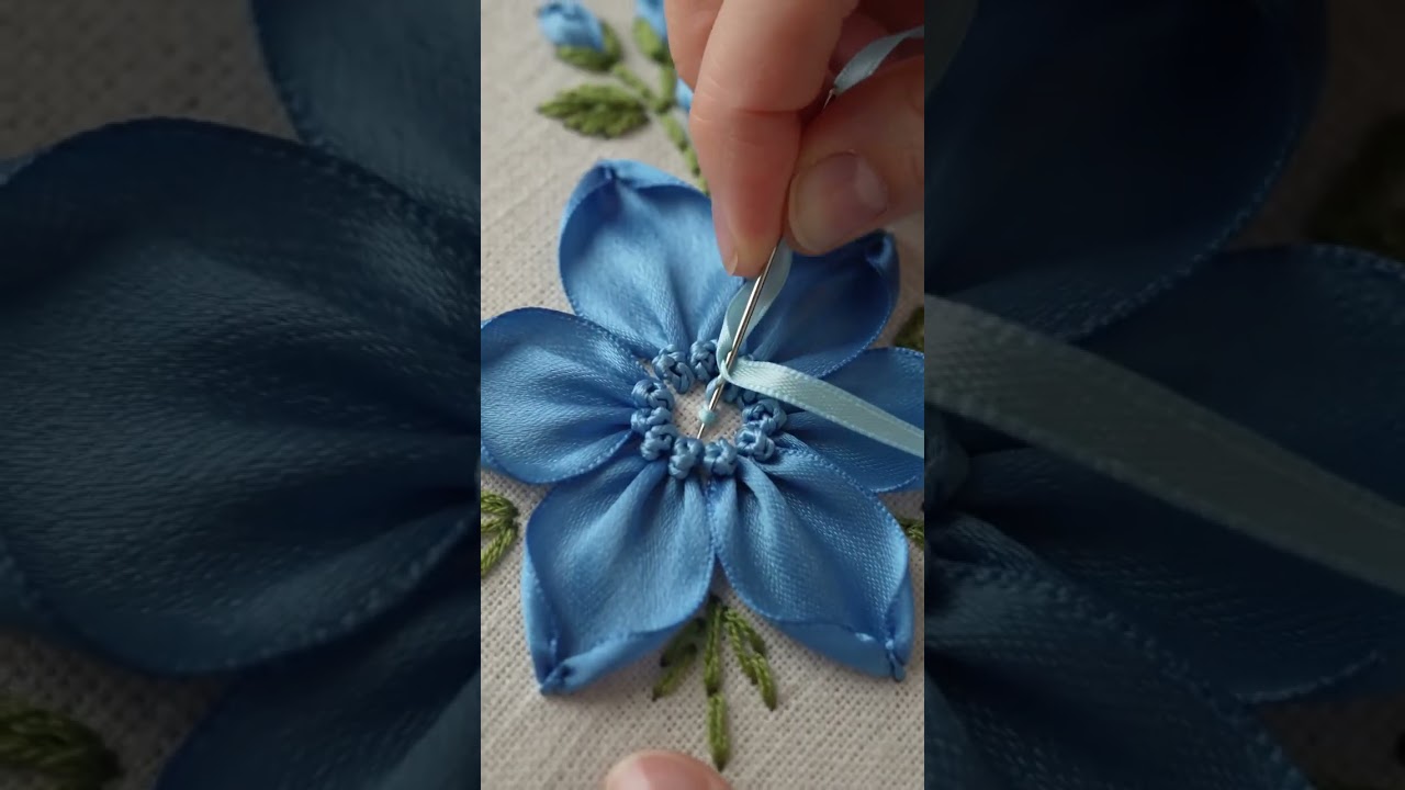 blue color ribbon embroidery flowers making