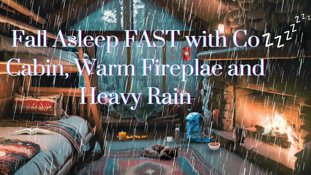 Fall Asleep FAST with a Cozy Cabin..  A fireplace and Rain pouring down the windows. #sleepambience