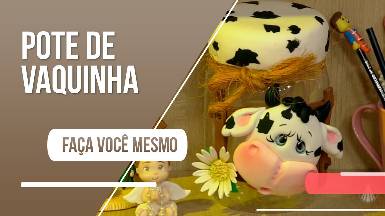 Aprenda a fazer um lindo pote decorado com vaquinha em biscuit