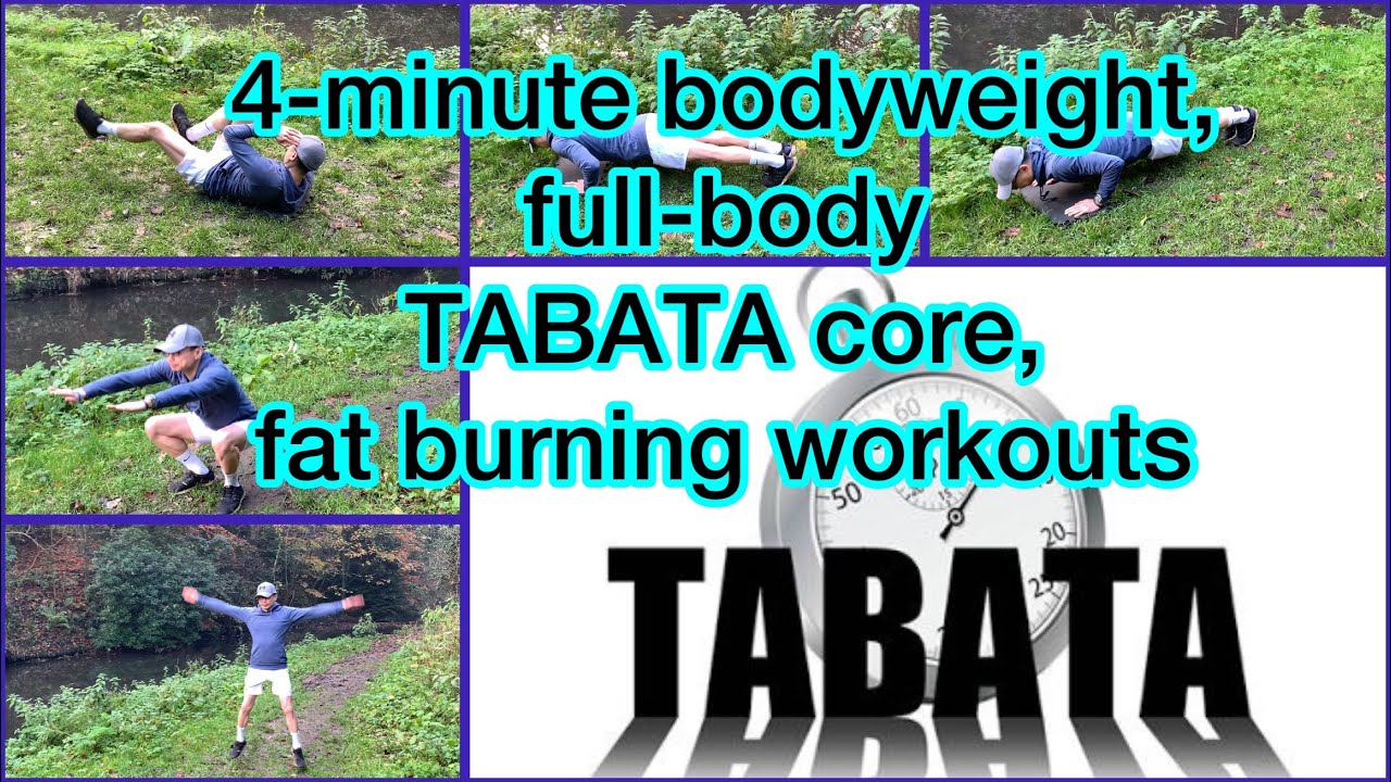 4-minute intense bodyweight full-body TABATA core, fat burning workouts. Outdoor, park workouts