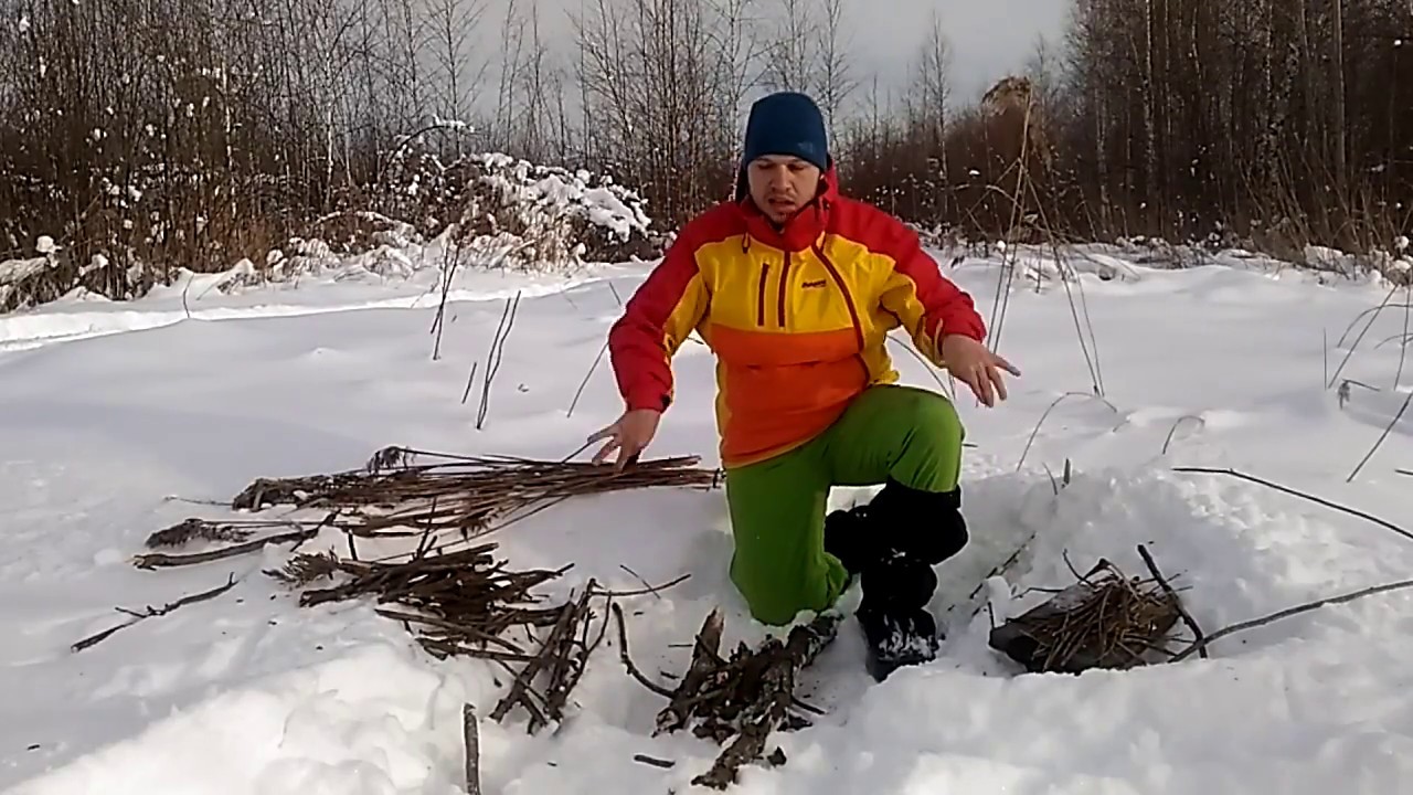 Костер на снегу с помощью огнива