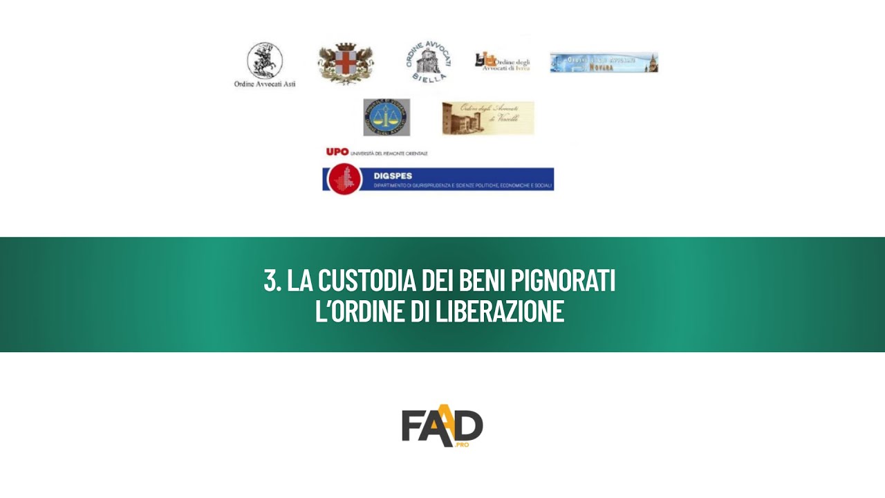 3. LA CUSTODIA DEI BENI PIGNORATI. L’ORDINE DI LIBERAZIONE