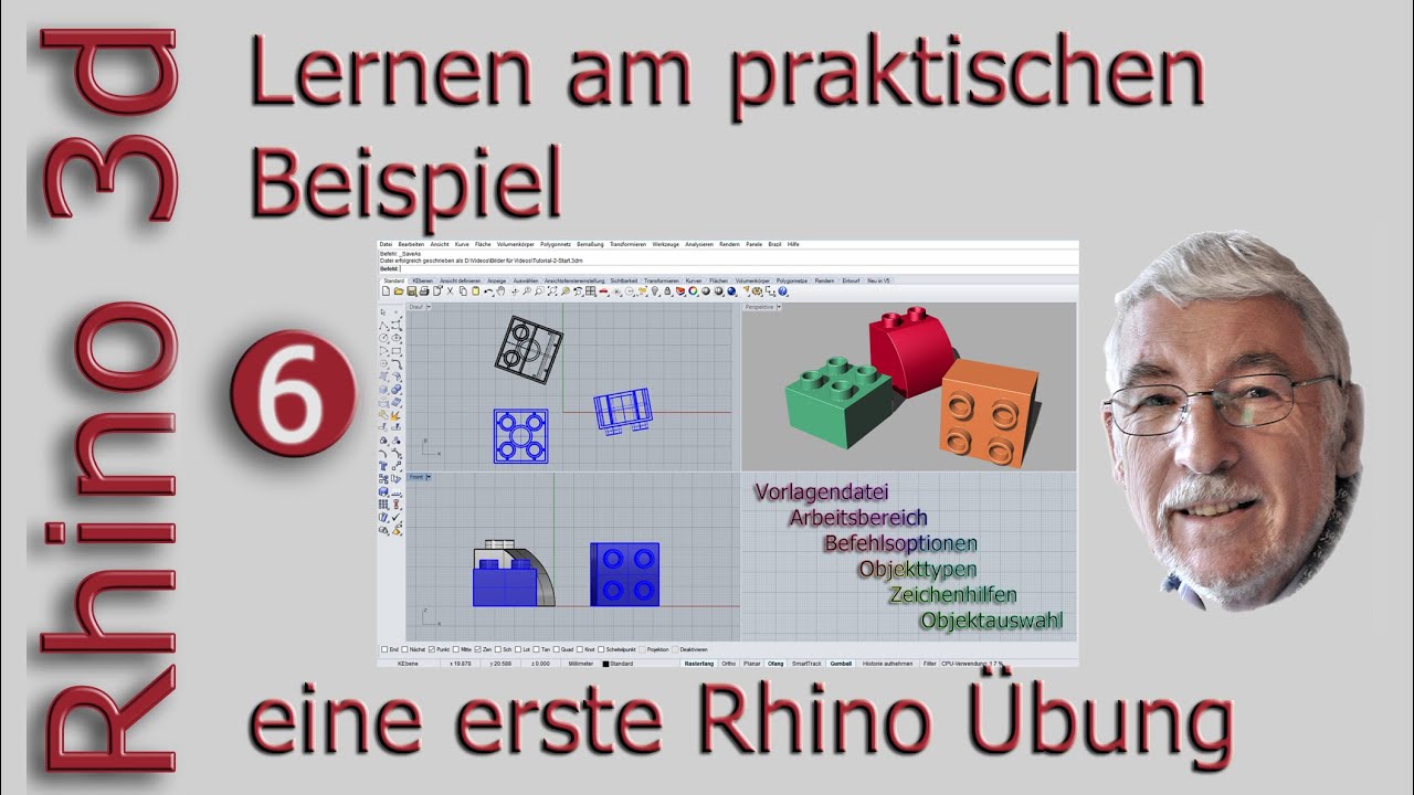 Rhino 3D ohne Probleme lernen, mit praktischen Beispielen und leichten Übungen.