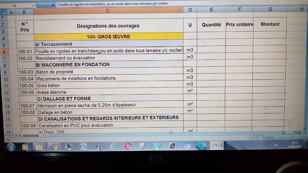 bordereau des prix : partie 1