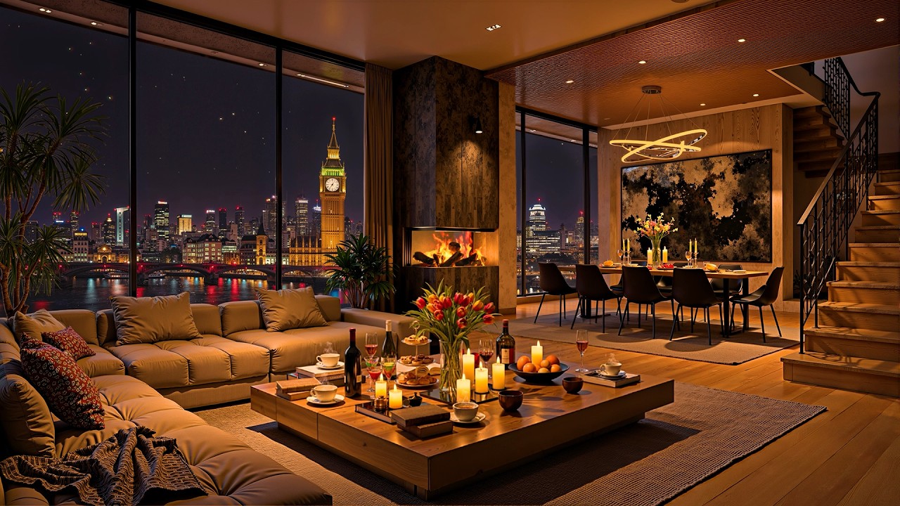London Night Jazz 🌃 Luxury Riverside Apartment with Tender Jazz Saxophone Music for Sleep & Relax