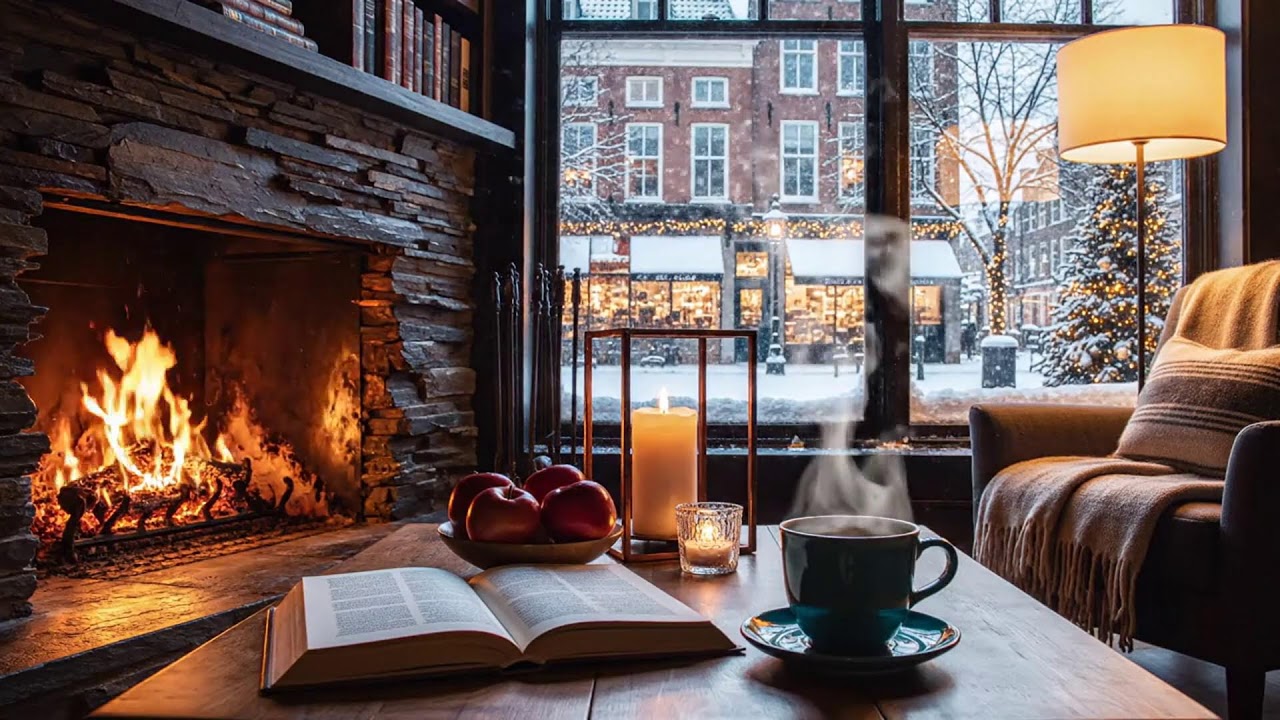 A Quiet Winter Café ❄️ Slow Jazz & Crackling Fireplace for Deep Concentration