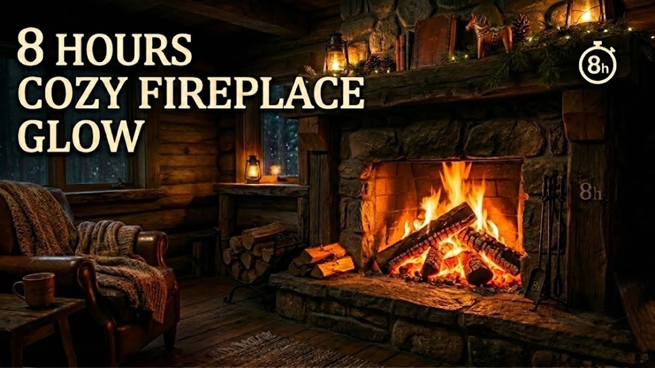 8 Hours Cozy Fireplace Glow 🔥 | Crackling Fire Sounds for Deep Relaxation & Sleep | 4K