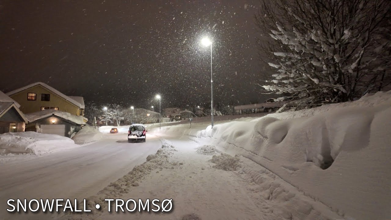 Snowfall Night Walk in Tromsø ❄️ Quiet Arctic Winter Ambience (4K)