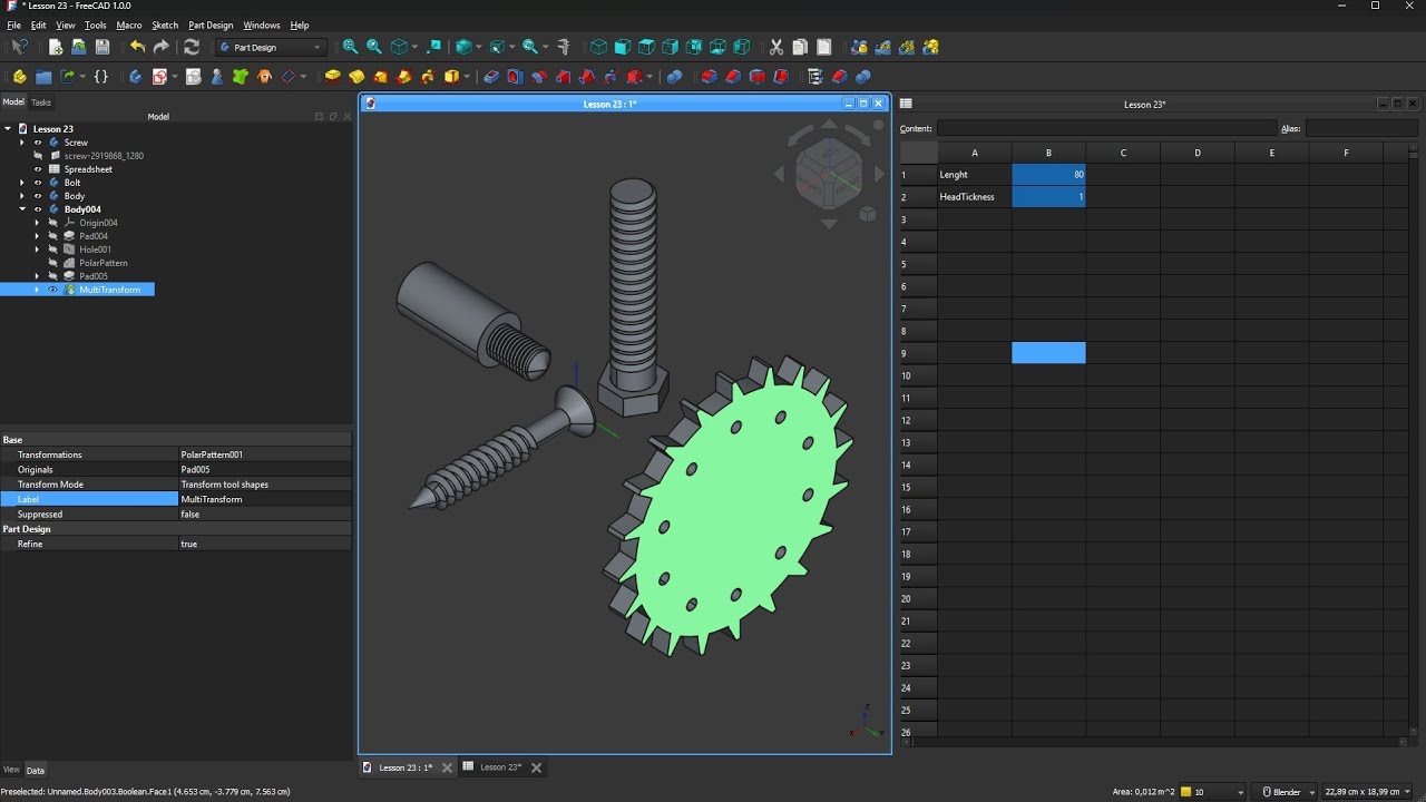 FREECAD - Урок 23 - Параметрическое моделирование, Параметры, Выражение, Электронная таблица, Спи...
