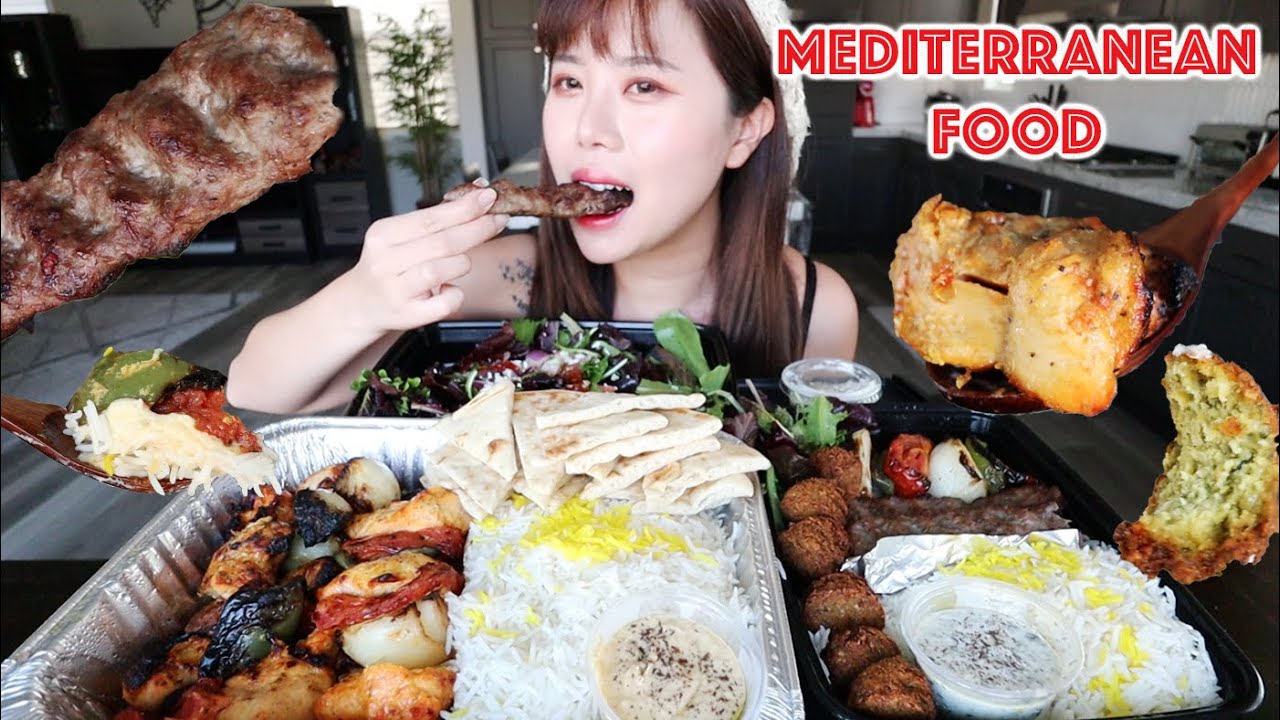 MEDITERRANEAN FOOD MUKBANG 먹방 (Chicken Kabobs, Beef Koobideh, Falafel, Hummus, Tzatziki, Pita Bread)