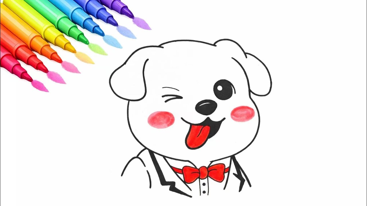 Draw a Super Cute Winking Puppy in a Tuxedo 🐶🎀 | Easy Art Tutorial for Beginners