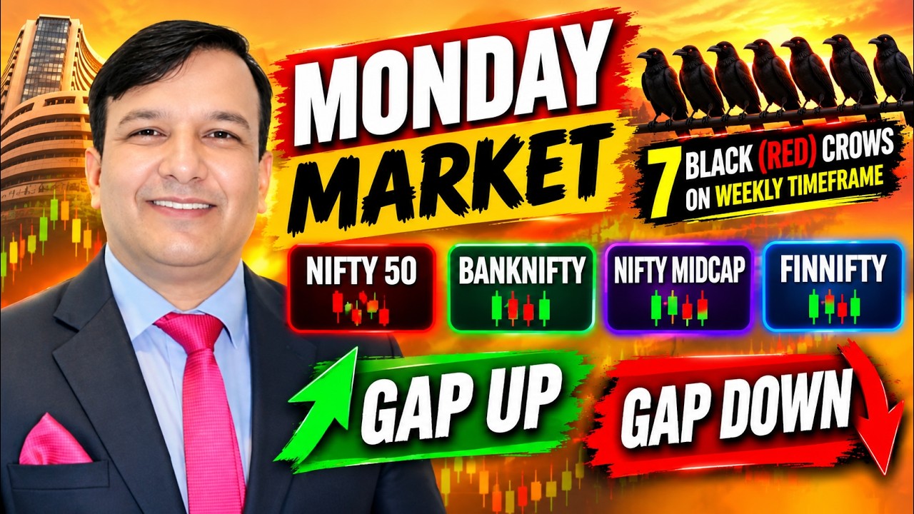7 Red weekly candles in Nifty 50| Banknifty| Nifty Midcap| Finnifty| Monday Market| Gap Up/ Gap Down