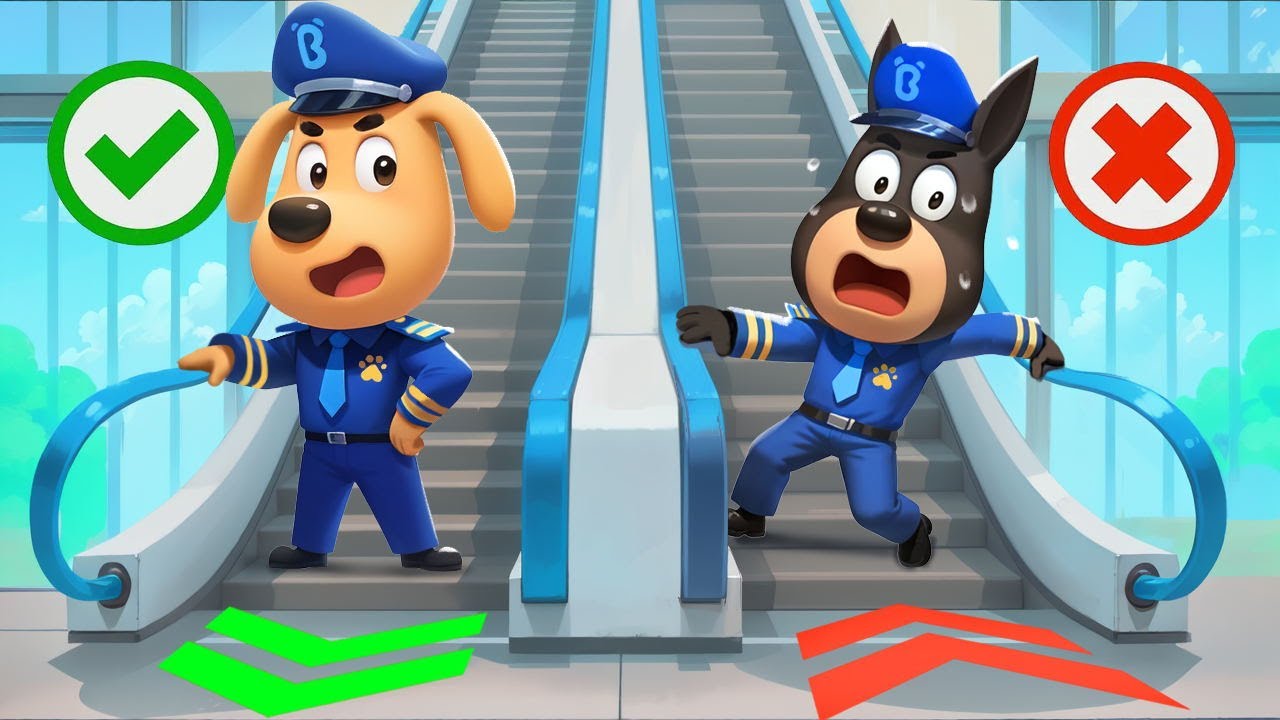 Escalator Mall Adventure | Safety Rules | Kids Cartoon | Sheriff Labrador | BabyBus TV