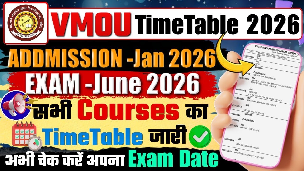 🔥VMOU Kota June 2026 Time Table Out | BA BSc MA MSc BLIS DLIS DYS Exam Date Released