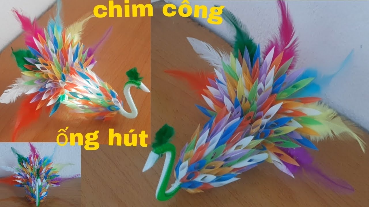 Làm chim công từ ống hút,gắn đèn led rất đẹp | Cúc Nguyễn Official