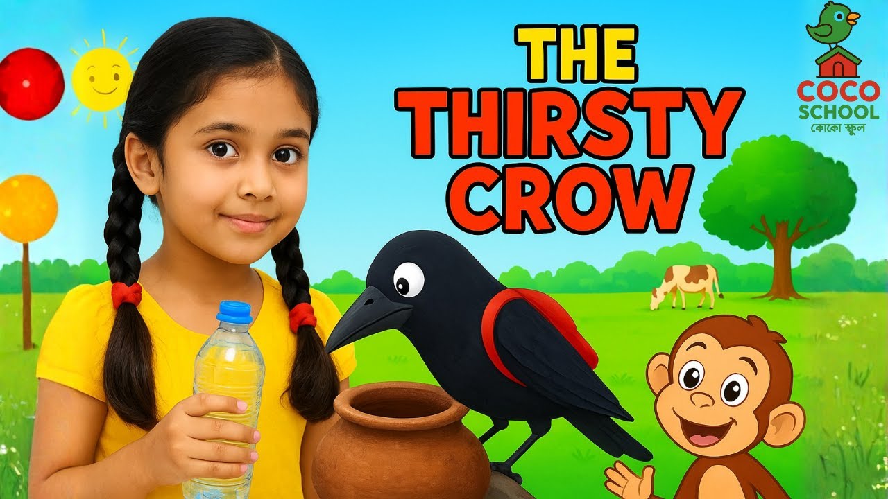 The Thirsty Crow 🐦 | Smart Crow & The Magic of Teamwork | Kids Moral Story in Bangla & English