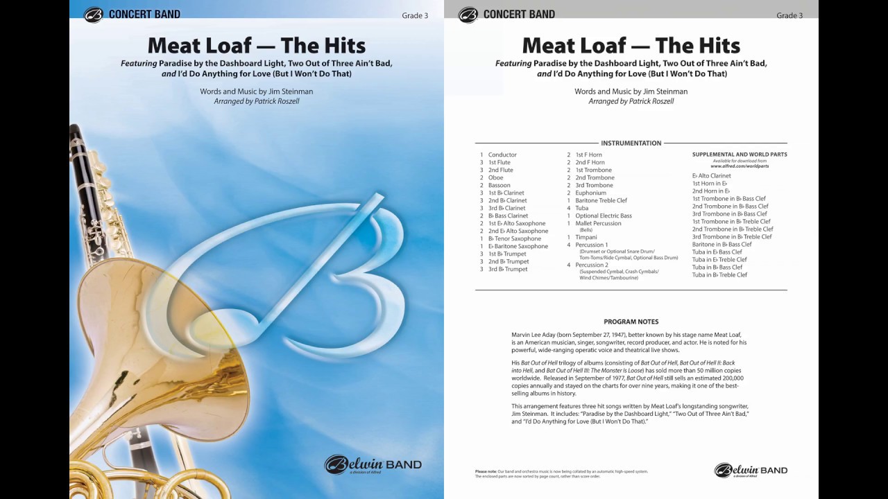 Meat Loaf—The Hits, arr. Patrick Roszell – Score & Sound