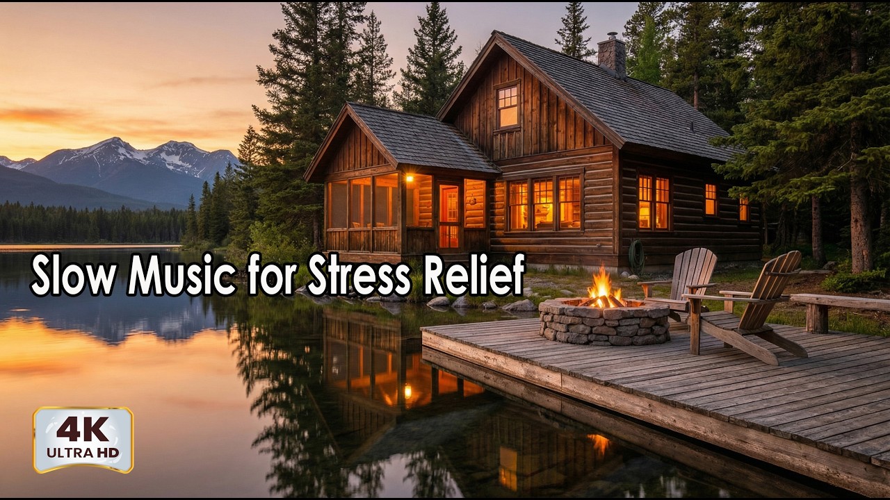 Calm Lake Fireplace Jazz 🎶 Slow Music for Stress Relief
