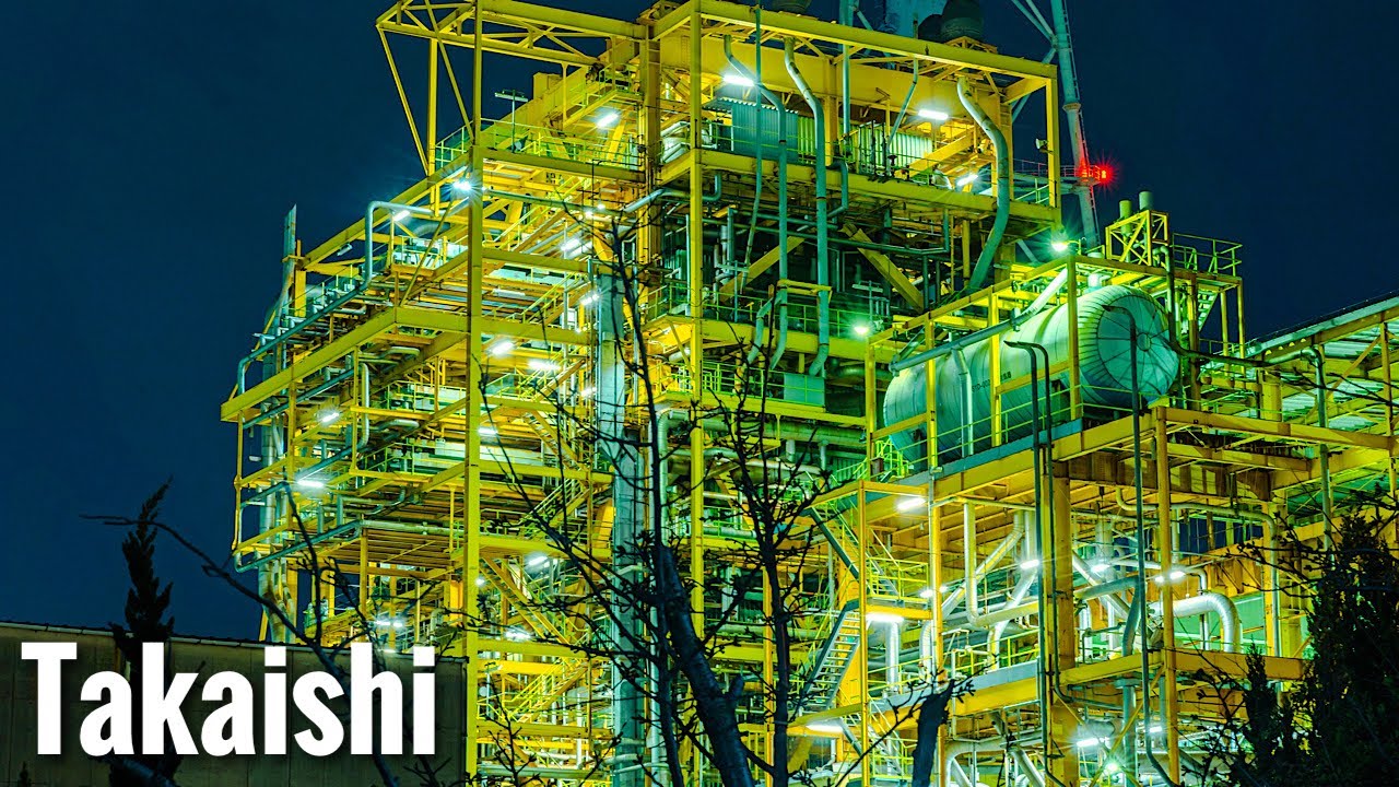 高石市の工場夜景 Osaka Night Walk - Takaishi City Factory 4K HDR Japan
