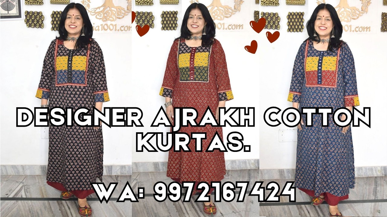 19Feb Designer AJRAKH COTTON kurtas. WA 9972167424  by India1001