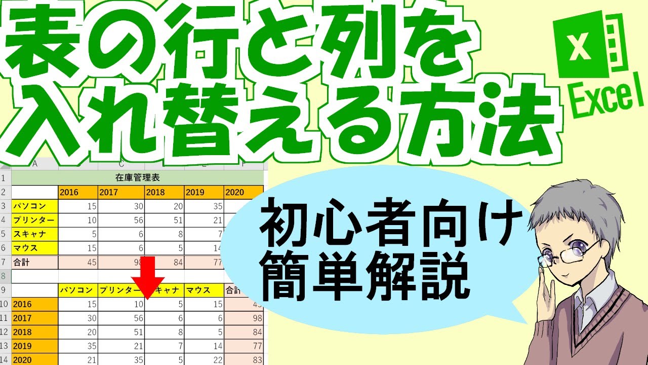 【Excel】表の行と列を入れ替える方法を初心者向けに説明