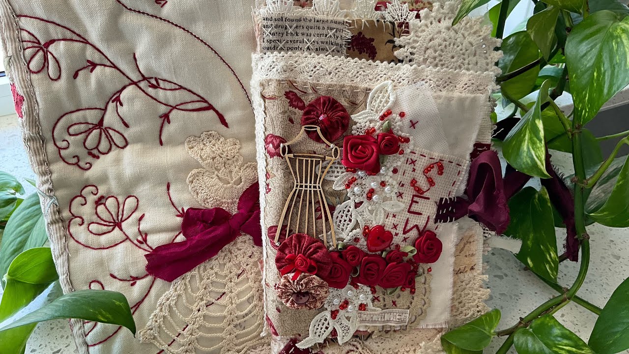 Part 3 REDWORK Fabric Journals #slowstitched #frenchgeneral 