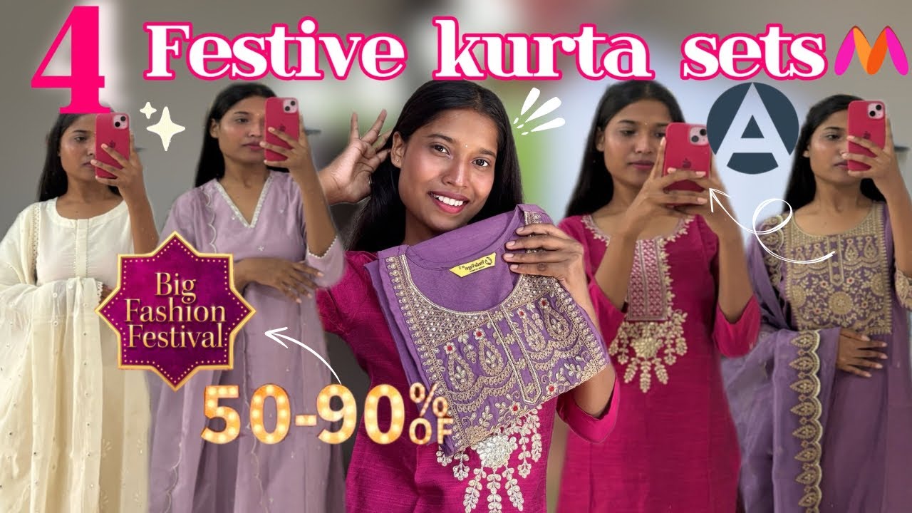 Festive*KURTA SET* try on haul Myntra & Ajio 50-90% off 
