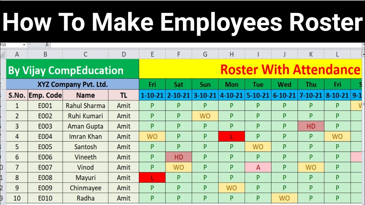 #34 How To Make Duty Roster In Excel in Hindi || एक्सेल में ड्यूटी रोस्टर कैसे बनाये हिंदी में