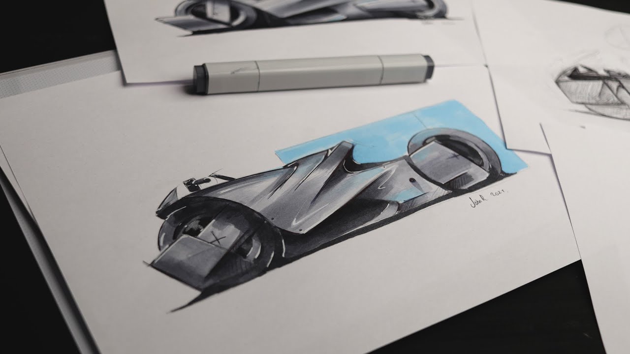 Quick Marker Rendering. Motorcycle Design Sketch
