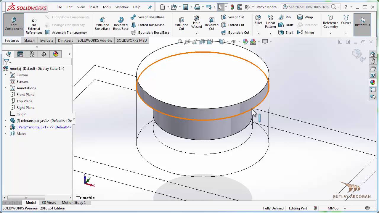 Solidworks part design in the assembly environment / Solidworks montaj ortamında parça tasarımı